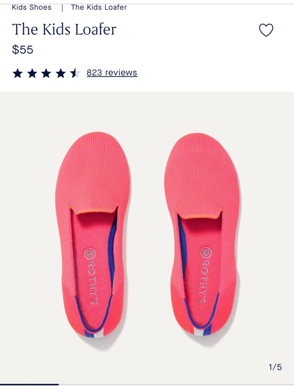 Rothy's Bright Pink Knit Kids Loafer with Blue Trim